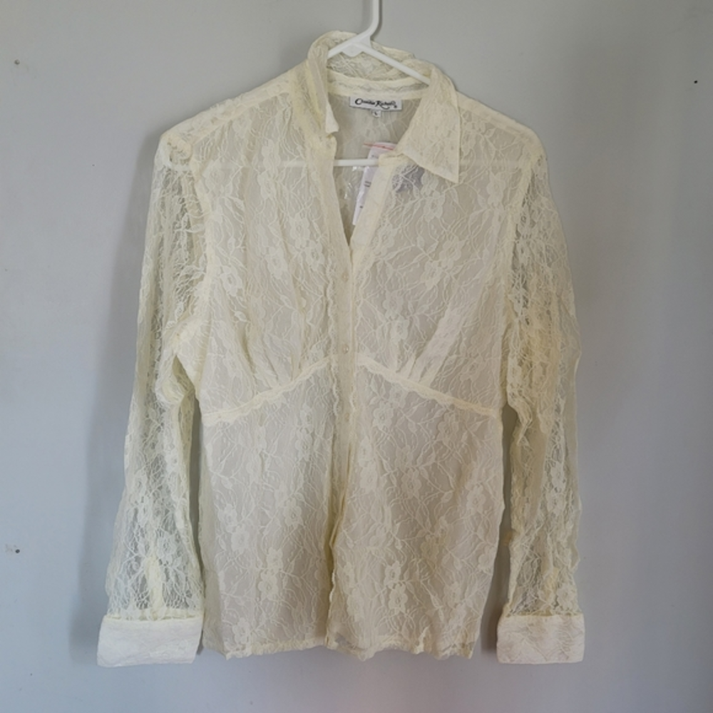 Claudia Richard Top Ivory Off White Blouse Sz Large New Nwt Lace Boho Victorian.
